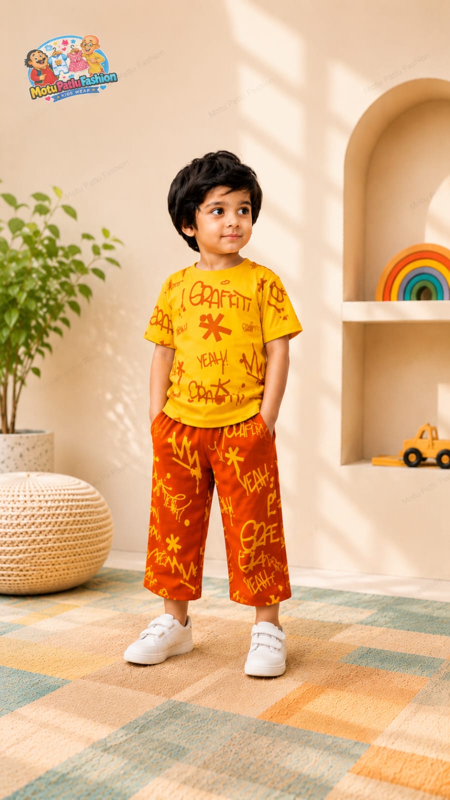 Yellow & Orange Cropped Trouser Set